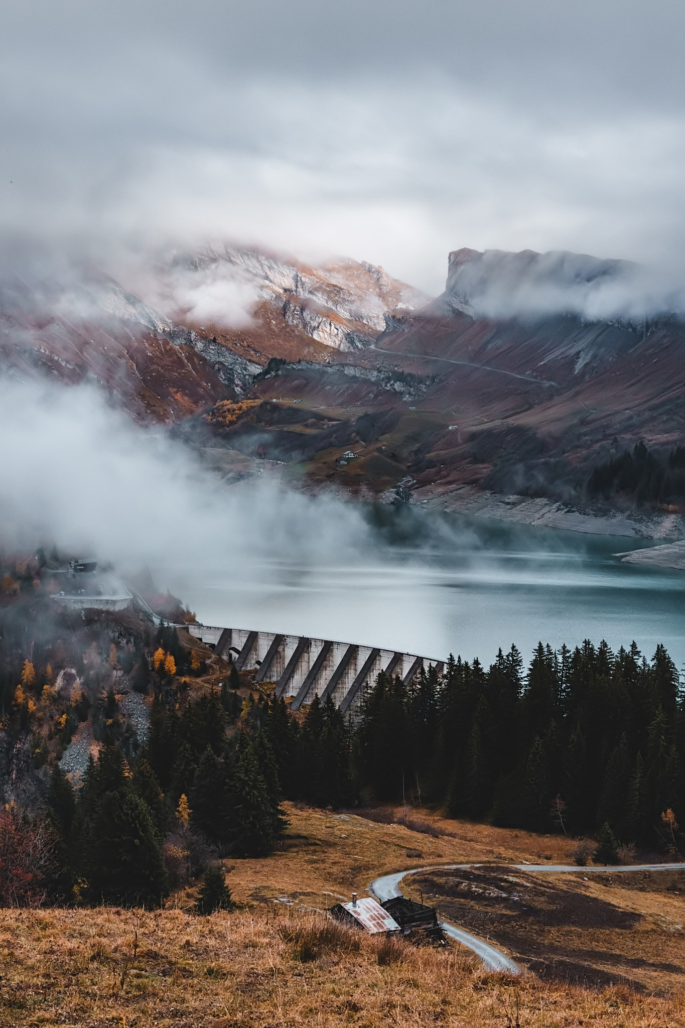 roselend dam and lake in the beaufortain massif savoie france