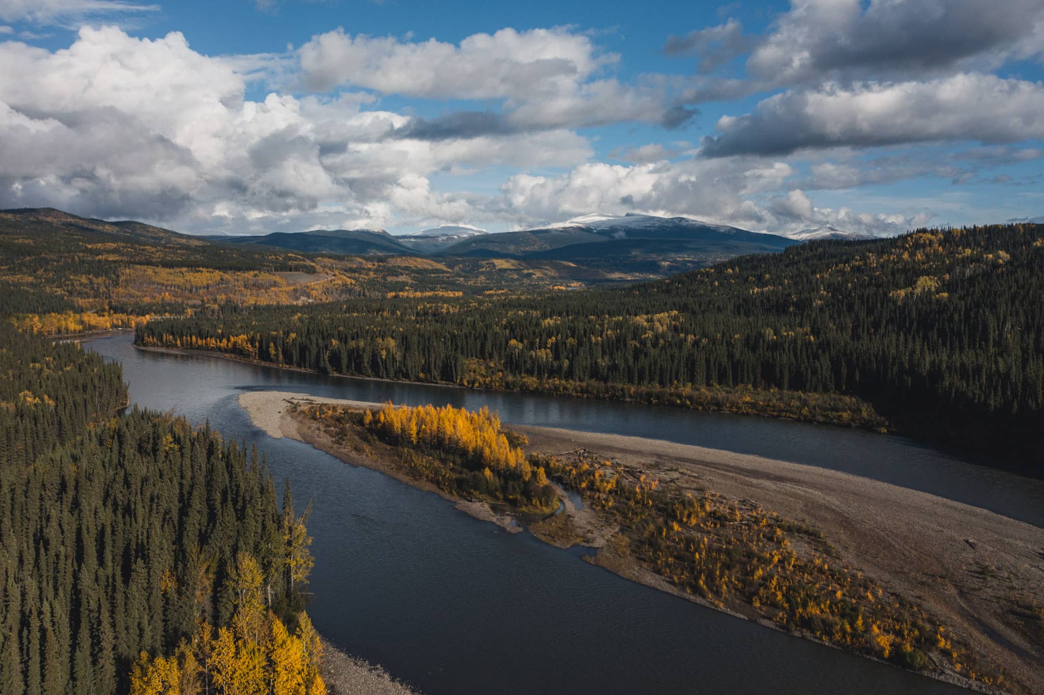 stikine river watershed in fall colors under rare clear skies